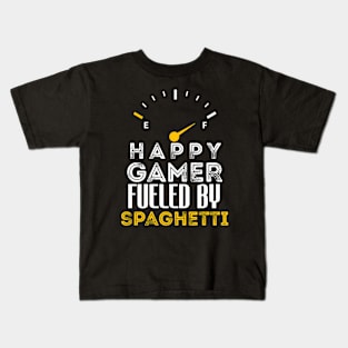 Funny Saying Happy Gamer Fueled by Spaghetti Sarcastic Gaming Kids T-Shirt